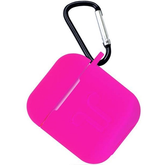 Силиконовый чехол STR Soft-Touch для AirPods (розовый) с карабином и нижней заглушкой