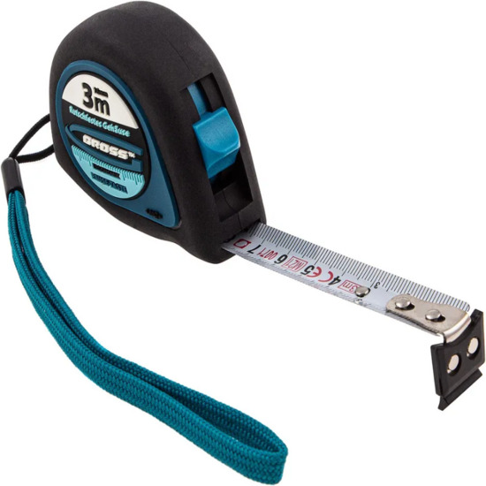 Рулетка  3м х 16мм GROSS 31101 "Ergonomisch", магнитный обрезиненный зацеп
