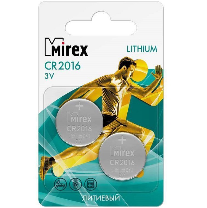 Элемент питания MIREX CR2016 BL-2 (2/40/480), ecopack
