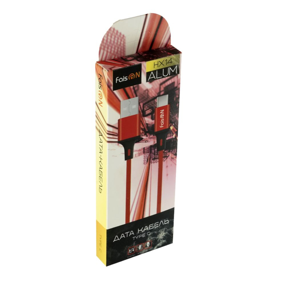 Кабель USB <--> Type-C  2.0м FAISON HX14 ALUM ткань, красный