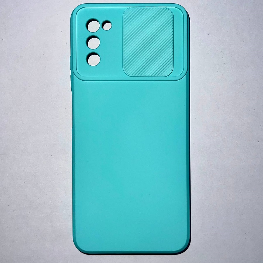 Задняя накладка AKSS для Samsung Galaxy A03S, бирюзовый, с бархатом внутри (раздвижное окно)