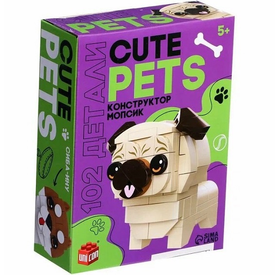 Конструктор Cute pets, Мопсик, 102 детали