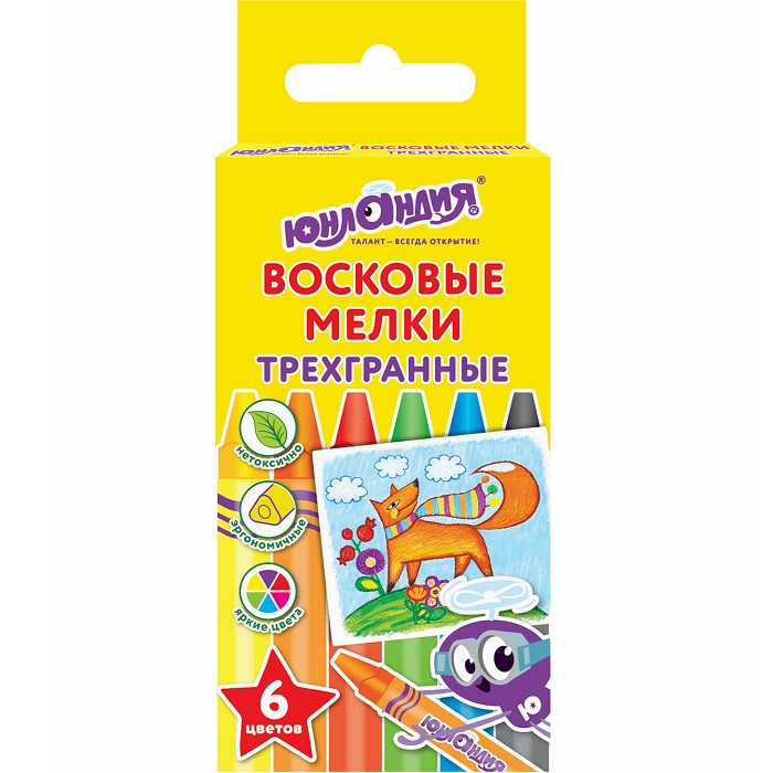 Восковые мелки ЮНЛАНДИЯ "ЮНЛАНДИК И МУДРЫЙ ЛИС", НАБОР  6 цветов, 227288