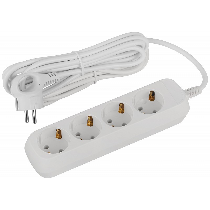 Сетевой удлинитель 5.0м ЭРА Greenline UDL-10-450-E, белый, 4 розетки, с/з ПВС 3x0,75мм2