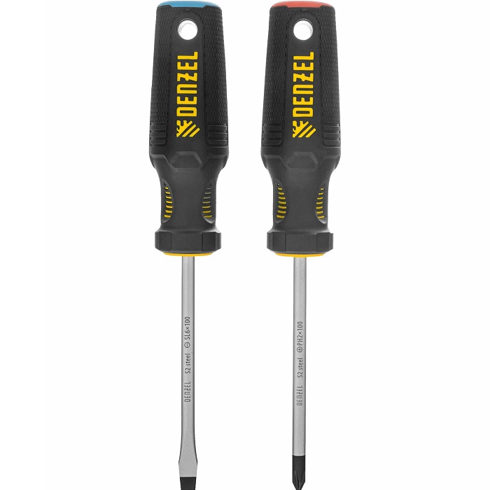 Набор отвёрток, 2 шт., DENZEL, PH+SL, S2, 3к рукоятка// 122117