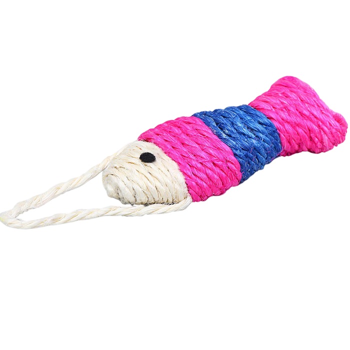 Игрушка-когтеточка сизалевая "Рыбка-полосатик", 11 см, белая/розовая/фиолетовая