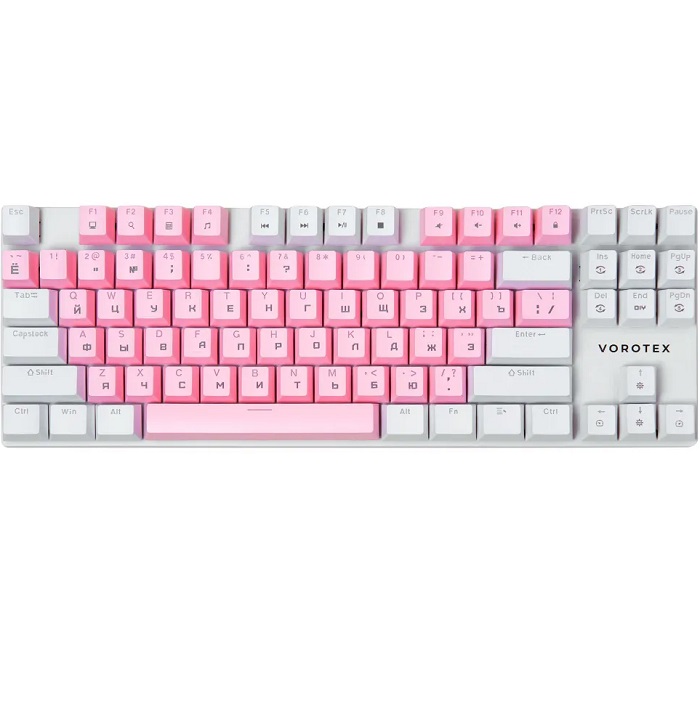 Клавиатура VOROTEX K87S Red Switch, Белый,розовый