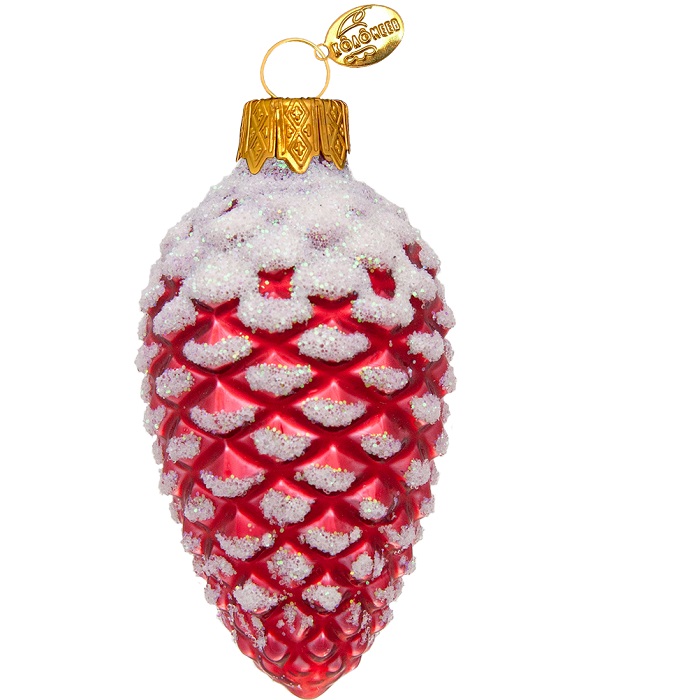 Ёлочное украшение "Шишка в снегу, красная", в подарочной упаковке, h-9 см