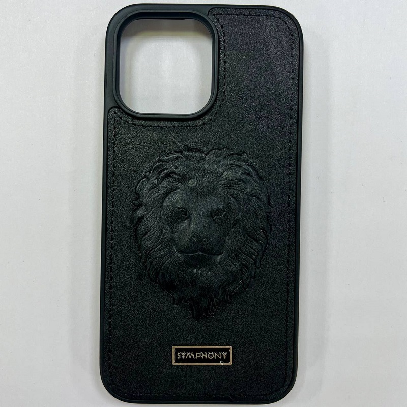 Задняя накладка Lion для iphone 14 Pro Max черный, кожа