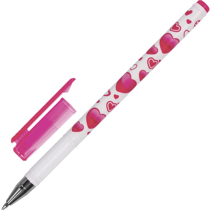 Ручка шарик. синяя 0,7мм "Сердечки", корпус с печатью BRAUBERG арт.141535