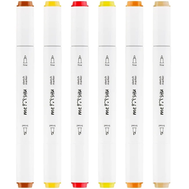 Набор двусторонних маркеров для скетчинга MESHU 06цв., осенние цвета, корпус трехг MS_38251