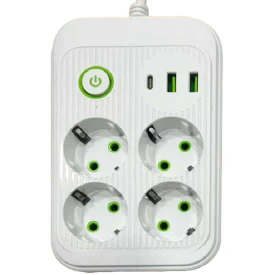 Сетевой фильтр  2.0м DREAM A6, белый, 2USB+Type-C 4 розетки 10А (181364)