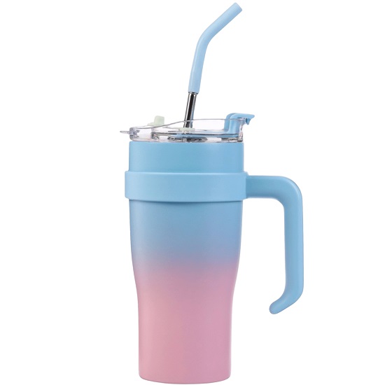 Термокружка, 900 мл, с трубочкой, нержавеющая сталь, голубая, розовая 10795127
