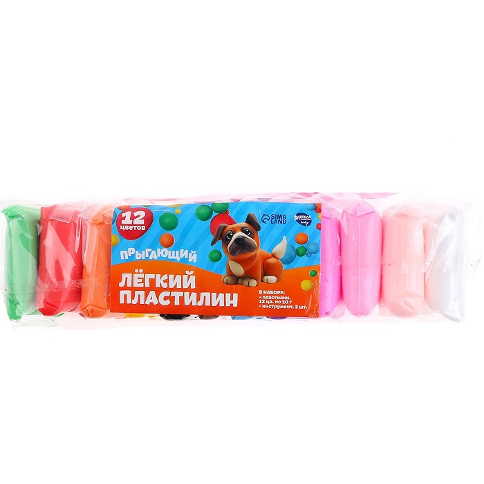 Пластилин лёгкий, прыгающий, набор 12 цветов, вес 1 цвета: 10 г, 3 инструмента 9670750
