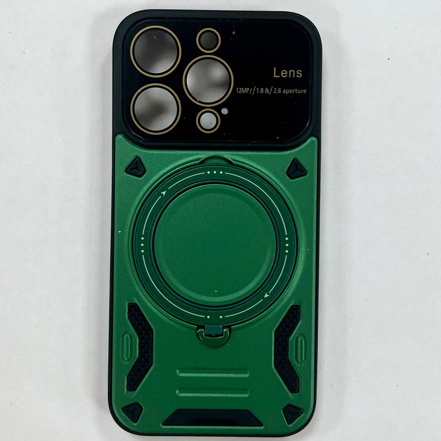 Силиконовый чехол BRISTOL Magsafe для iPhone 15 PRO темно-зеленый , защита камеры, кольцо-подставка