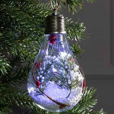 Ёлочный шар «Ветка ели», батарейки, 5 LED, свечение белое