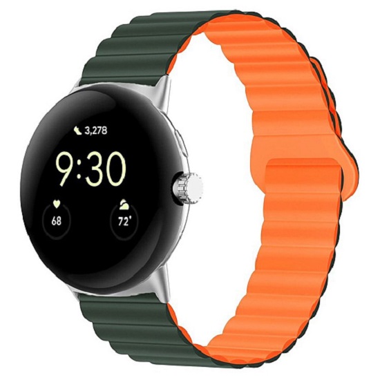 Силиконовый ремешок WB32 Универсальный 20мм на магните (dark green/orange)