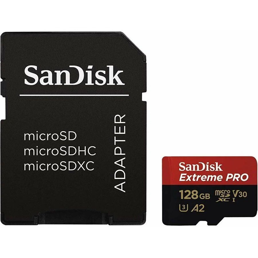 Micro SD 128Gb SanDisk Class 10 Extreme Pro A2 V30 UHS-I U3 (200 Mb/s) + адаптер SD