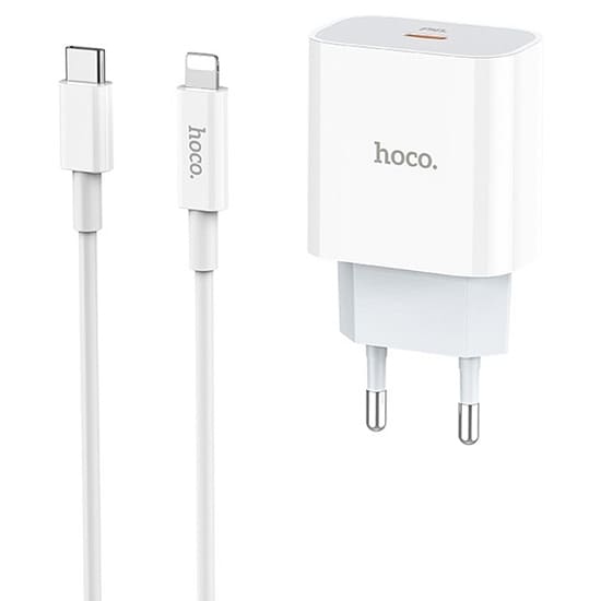 Сетевое ЗУ 1Type-C 3.1A HOCO C76A Plus, Speed Source, белое, кабель Lightning-Type-C, PD20W
