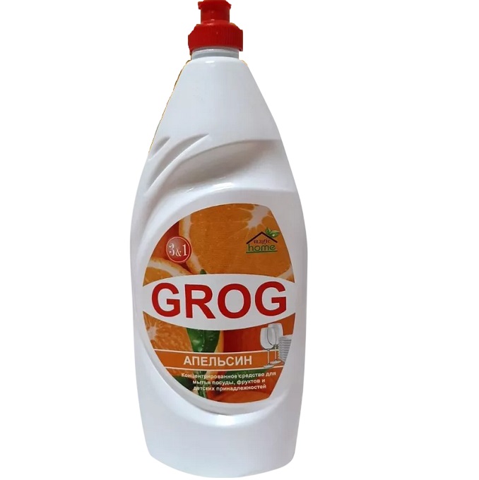 Средство для мытья посуды GROG "Апельсин" помпа 0,9л
