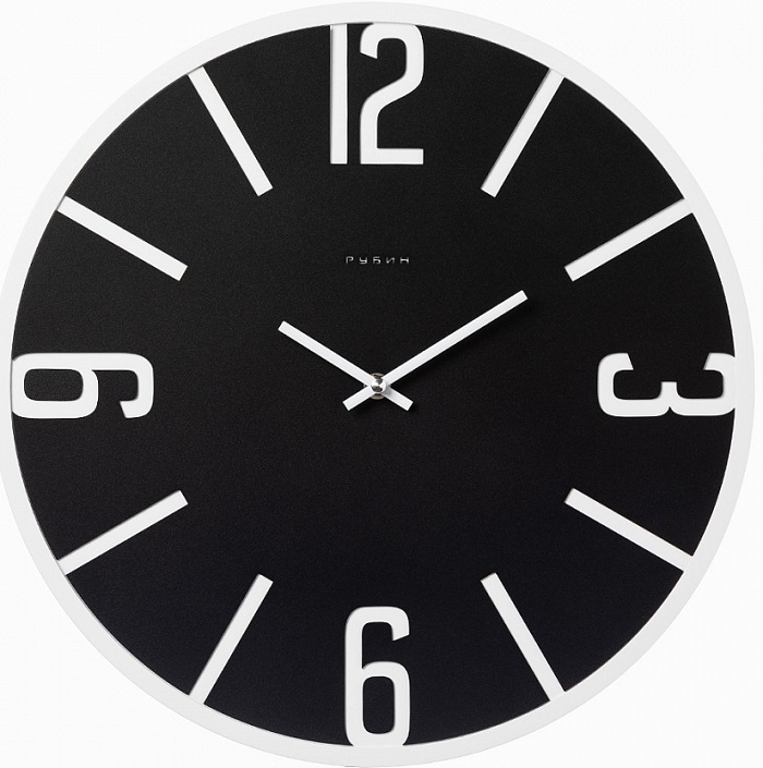 Часы настенные РУБИН "Моменты", из металла d-40 см, открытая стрелка, корпус черный+белый МДФ (4013-001)