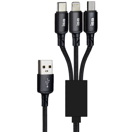 Кабель USB <--> Lightning/MicroUSB/Type-C  1.0м ISA BX-31 черный, 5A