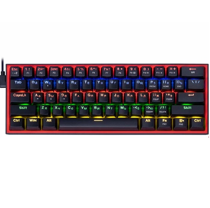 Клавиатура REDRAGON Fizz RU, радужн, 61кн, черный/красный (70671)