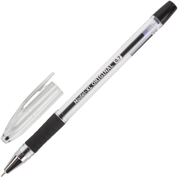 Ручка шарик. черная 0,7мм "Model-XL" ORIGINAL резин. держатель BRAUBERG 143243