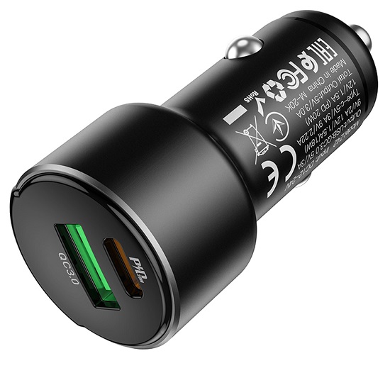 Авто ЗУ 1USB/1Type-C HOCO Z42, серый, PD20W + QC3.0