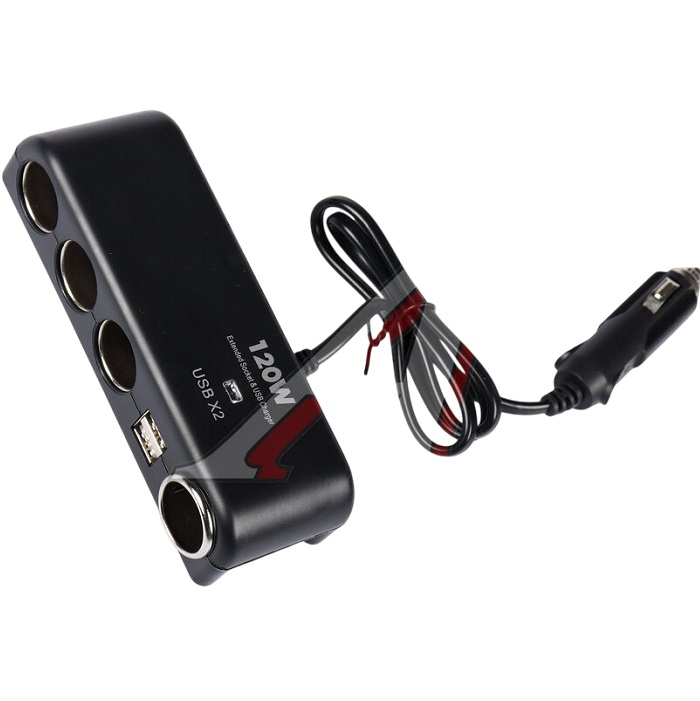 Разветвитель прикуривателя OLESSON 1525 (4 выхода +2 USB выход) чёрный, в блистере