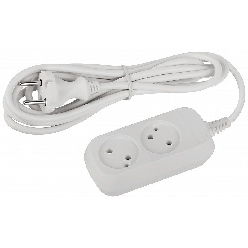 Сетевой удлинитель  3.0м ЭРА Greenline  UDL-10-230-E, белый, 2 розетки, с/з ПВС 3x0.75мм2
