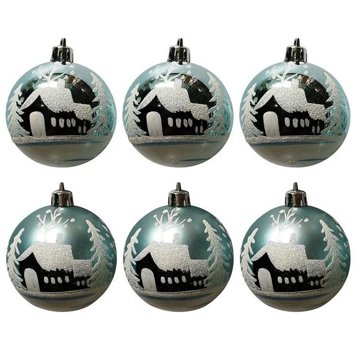 Набор шаров "Зимний пейзаж" (6шт) размер: 6 см, цвет бирюзовый арт.007496