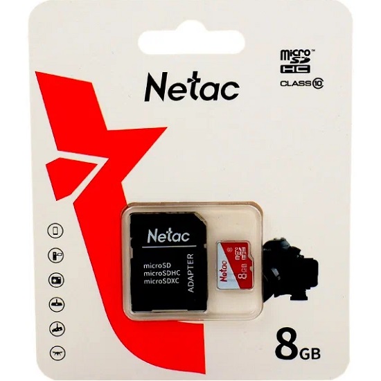 Micro SD 8Gb NETAC P500 Eco Class 10 + адаптер SD