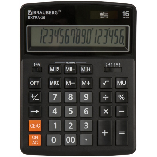 Калькулятор BRAUBERG EXTRA-16-BK ЧЕРНЫЙ, 250475