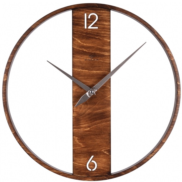 Часы настенные РУБИН "Лофт" круглые интерьерные из дерева, лесной орех, d=37см (3737-002)