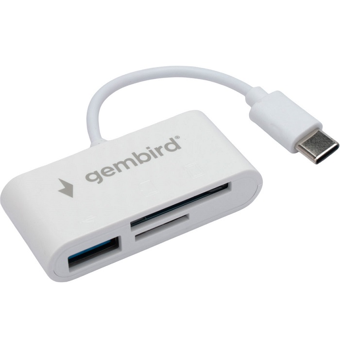 Картридер GEMBIRD FD2-MSD-2, белый, 3в1: SD, TF (MicroSD), USB2.0, кабель 10см