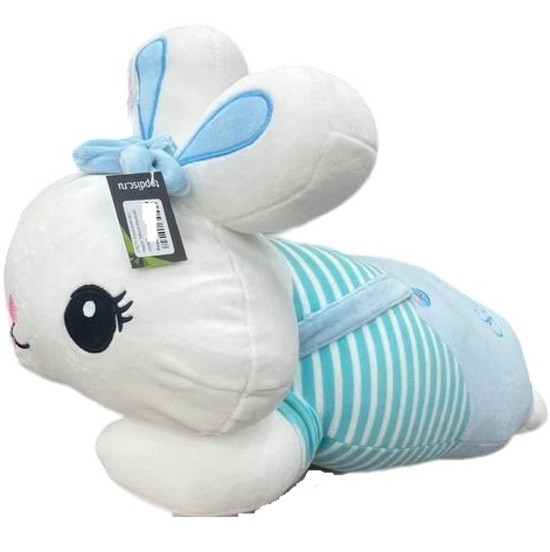 Игрушка мягкая с пледом "Зайка в тельняшке", голубой