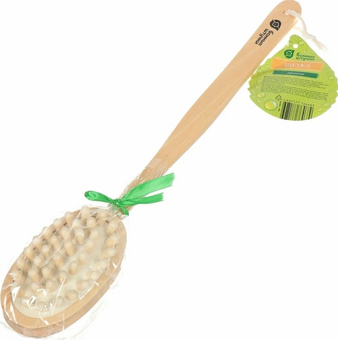 Щетка деревянная БАННЫЕ ШТУЧКИ, двусторонняя с импульсным массажером 40049