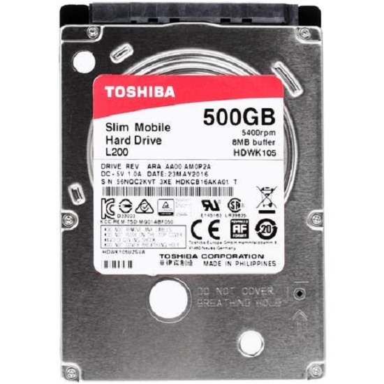 Внутренний HDD 2.5" 500GB Toshiba L200  Mobile Slim, SATA-III, 5400 RPM, 8 Mb