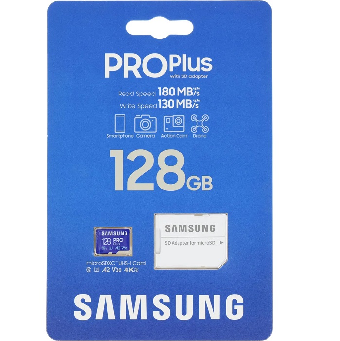 Micro SD 128Gb Samsung Class 10 Pro Plus A2 V30 U3 (R/W 180/130 MB/s) + SD адаптер