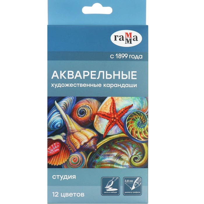 Карандаши акварельные Гамма "Студия" 12 цветов, грифель 3.8 мм 110822_12