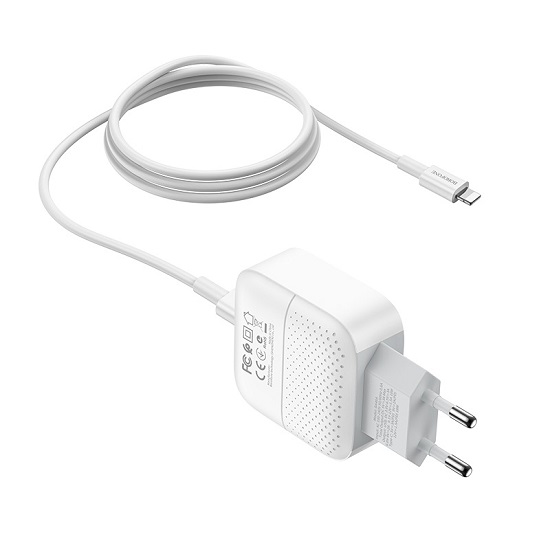 Сетевое ЗУ 1USB/1Type-C BOROFONE BA46A, Premium, черный, кабель Type-C/Lightning