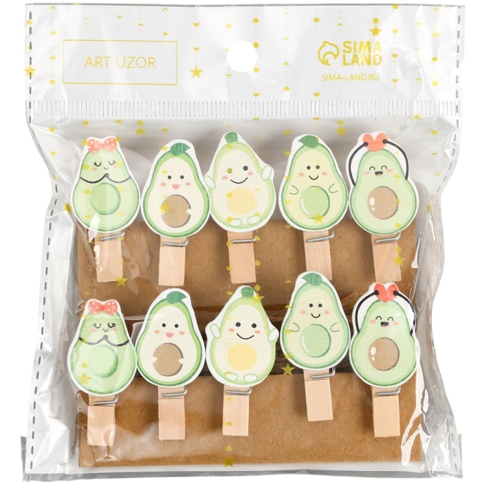Декор для творчества дерево "Прищепка. Авокадо" набор 10 шт 3,8х1,9х1,2 см 9917749