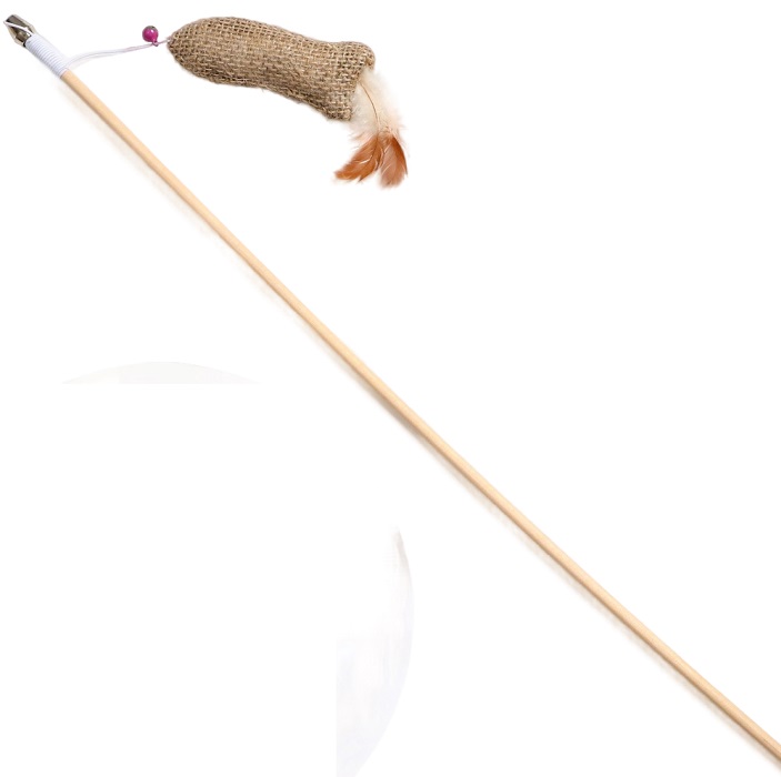 Дразнилка - удочка из эко-материалов "Рыбка с кошачьей мятой и перьями" на дерев. палочке   9157060