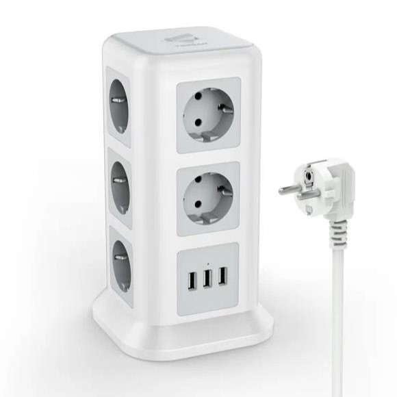 Сетевой фильтр 2.0м TESSAN TPS01-DE, 11 розеток, 3USB, серый