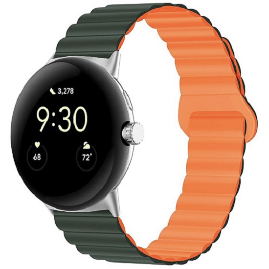 Силиконовый ремешок WB32 Универсальный 22мм на магните (dark green/orange)