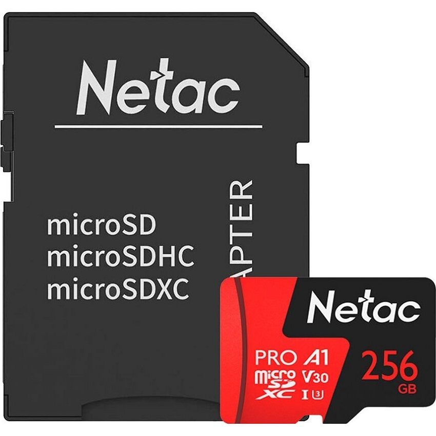 Micro SD 256Gb Netac P500  Extreme Pro Class 10 UHS-I A1 V30 (100 Mb/s) + адаптер SD