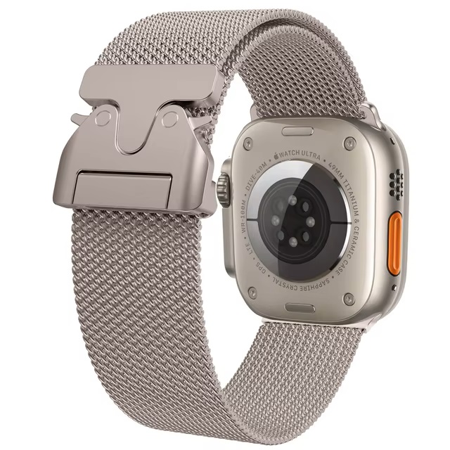 Металлический ремешок МОБИЛИС для Apple Watch 42/44/45/49mm титан, Миланская петля_new замок
