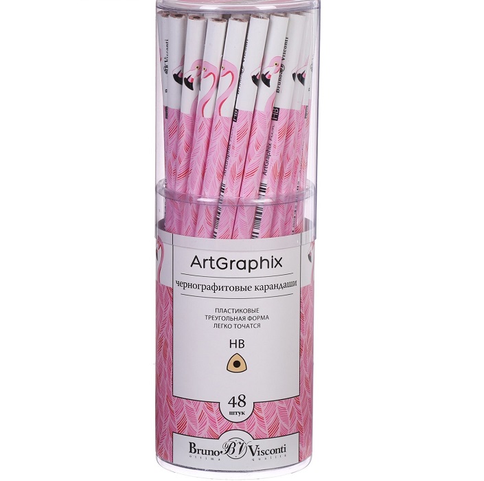 Карандаш чернографитный 3 мм ArtGraphix. Fun "Фламинго", НВ, трёхгранный, пластиковый корпус