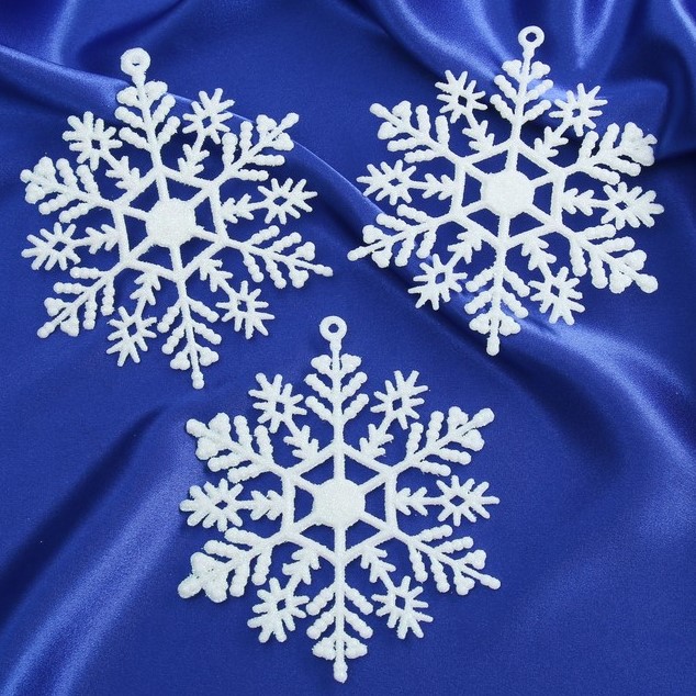 Ёлочное украшение "Снежинка" (набор 3 шт) d-9 см, белый 2371402